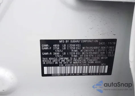 2020 Subaru Outback Premium from USA, damaged, VIN 4S4BTAEC3L3138476